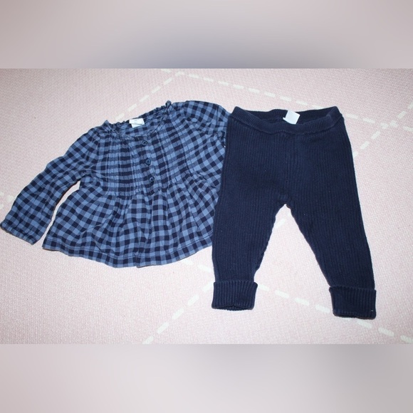 Baby Gap 3-6 months Baby Girl Blue Plaid Shirt/ Pants Set - Picture 1 of 4